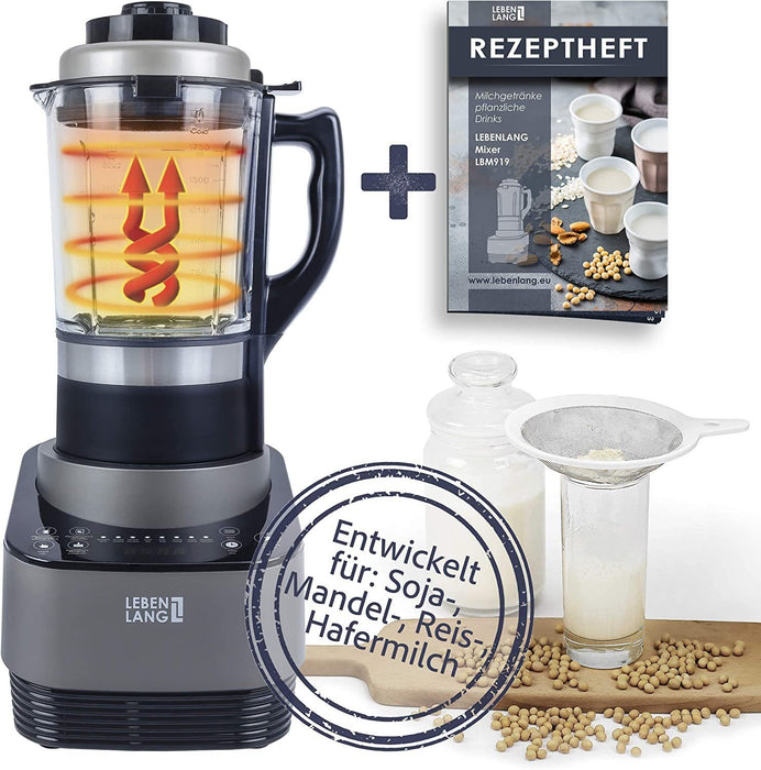 LEBENLANG Mandelmilchbereiter Küchenmaschine mit Kochfunktion Standmixer Glas 1,75 L – Pflanzenmilch Bereiter Küchenmixer - Mixer Glasbehälter - Suppenkocher Soup Maker Nussmilch Sojamilch Maschine - Ibonto.de