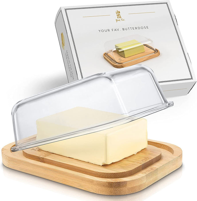 Your Fav . Premium Butterdose aus Glas Deckel mit nachhaltigem Bambus für 250g Butter - Hochwertiger Butterbehälter - Glas mit Decke - Butter Dish aus Borosilikatglas mit Bambus Holz Deckel - Ibonto.de