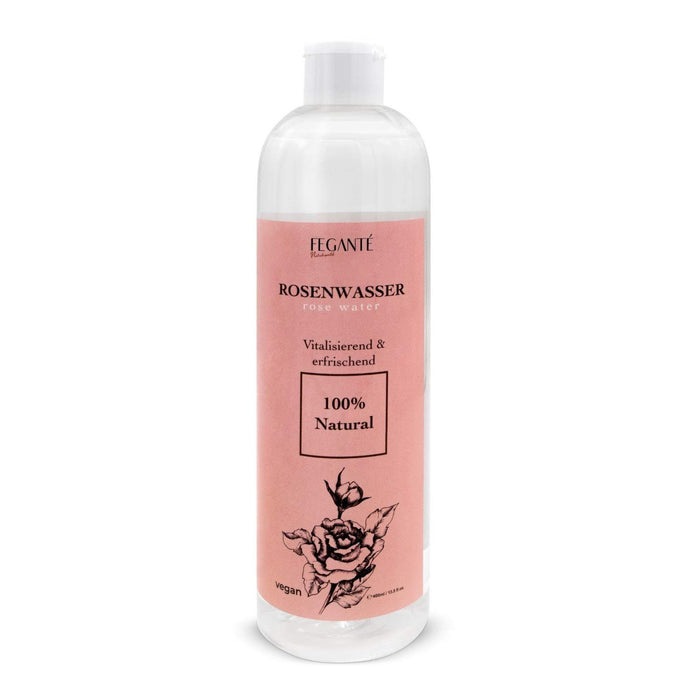 FEGANTÉ Natürliches 100% Rosenwasser | Vegane Naturkosmetik 400 ml | Aus den Blütenblättern der Damaszener-Rosen - echtes Gesichtswasser | Zum Backen und für Lebensmittel geeignet - Ibonto.de