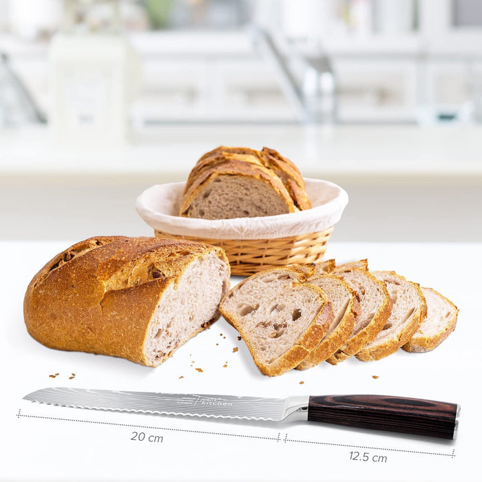 Brotmesser Wellenschliff in silber mit hölzernem Griff als Bread Knife - Ibonto.de