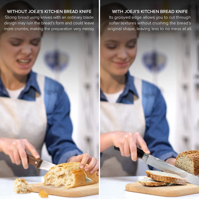 Brotmesser Wellenschliff in silber mit hölzernem Griff als Bread Knife - Ibonto.de