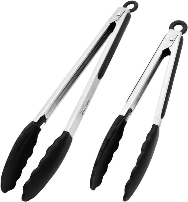 Joejis 2 Grillzangen 9 Zoll und 12 Zoll Silikon Grillzange Edelstahl Schwarz - Ibonto.de