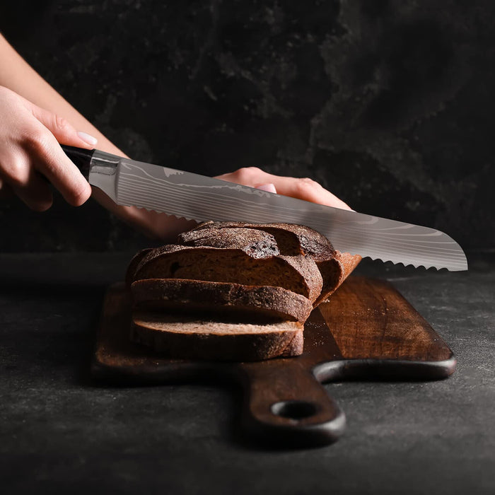 Brotmesser Wellenschliff in silber mit hölzernem Griff als Bread Knife - Ibonto.de