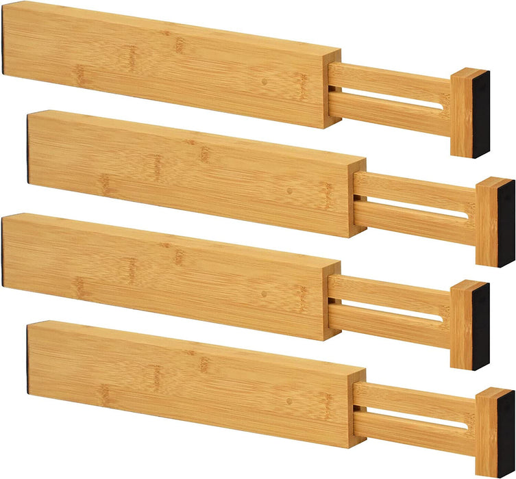 4er-Set Bambus Holz Schubladenteiler - Federbelasteter 33cm bis 43cm Erweiterbar - Ibonto.de