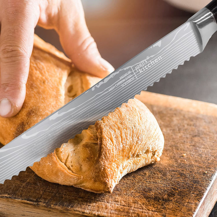 Brotmesser Wellenschliff in silber mit hölzernem Griff als Bread Knife - Ibonto.de