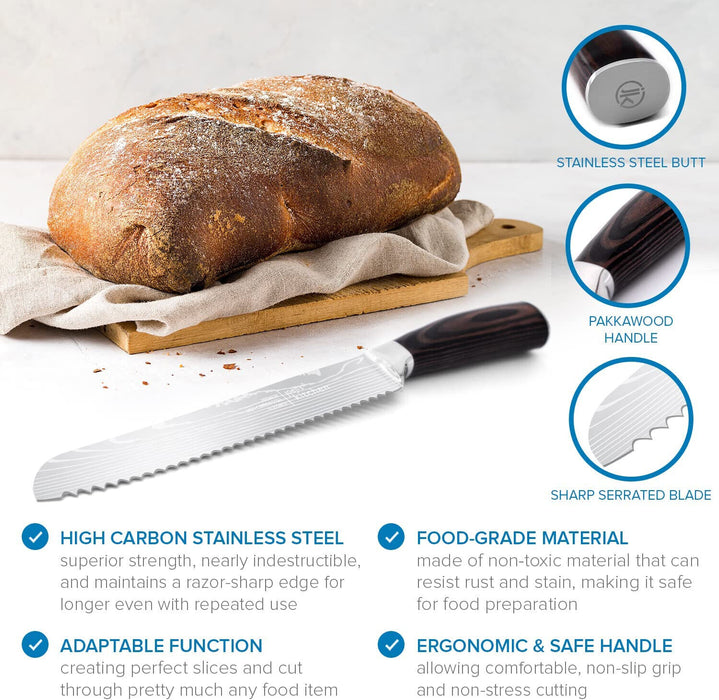 Brotmesser Wellenschliff in silber mit hölzernem Griff als Bread Knife - Ibonto.de