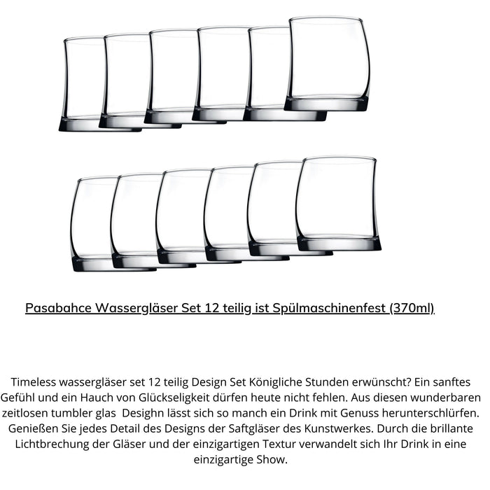 Pasabahce Gläser-Set Wassergläser Set 12 teilig ist Spülmaschinenfest (370ml) Tumbler glas Longdrink Gläser Whiskygläser Mikrowellengeeignet Glässerset Trinkgläser für eine Entspannte Atmosphäre«, Wassergläser Set 12 teilig ist Spülmaschinenfest (370ml)