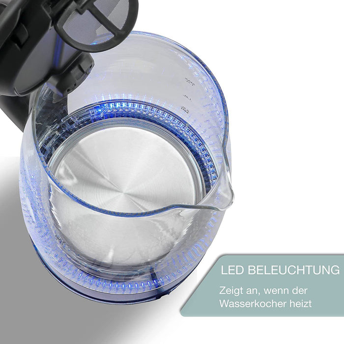 Wasserkocher elektrischer Design Wasserkocher Glas - mit LED,  1,7 l, 2200 W