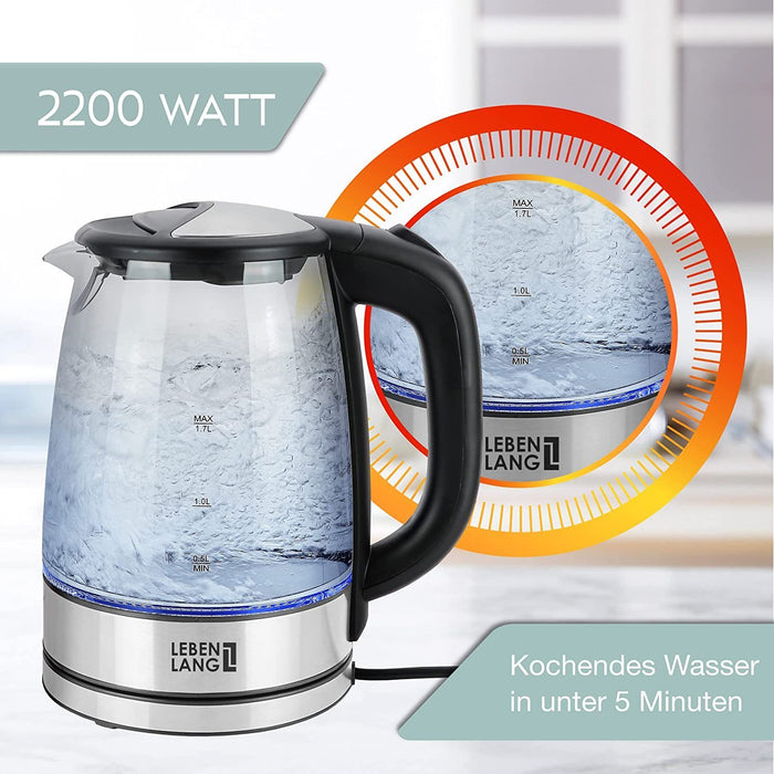 Wasserkocher elektrischer Design Wasserkocher Glas - mit LED,  1,7 l, 2200 W