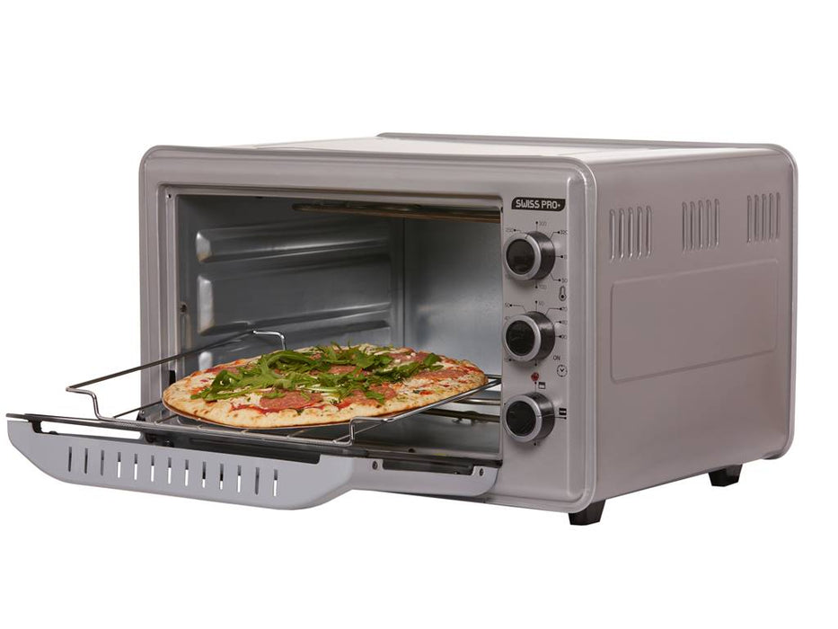 Swiss Pro elektrischer Backofen, Pizza-Ofen Grau 1500W 35L mit Backblechzubehör