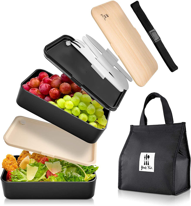 Your Fav . Premium BentoBox Separate Aufteilung Lunchbox Erwachsene zum mitnehmen für Arbeit und Schule Brotdose mit 3 teiligem Besteck Set mit Thermo Tasche Food Brotbox Spülmaschinengeeignet