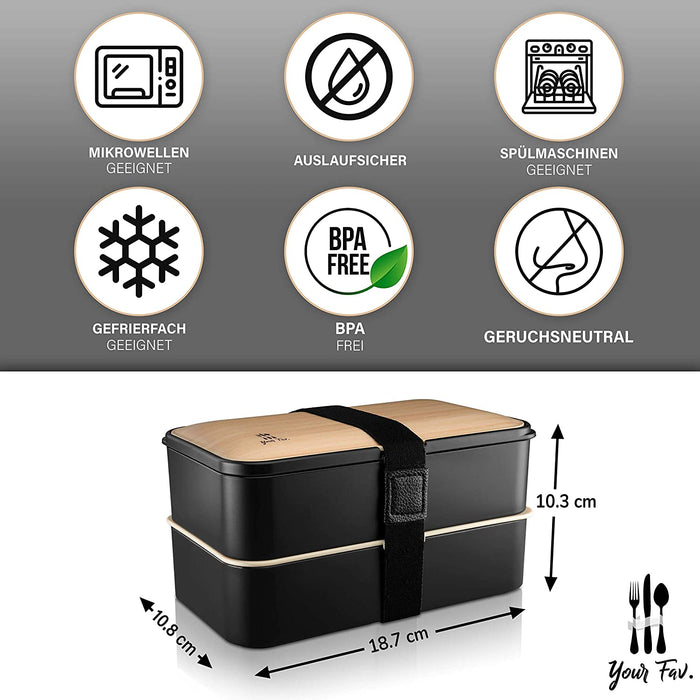 Your Fav . Premium BentoBox Separate Aufteilung Lunchbox Erwachsene zum mitnehmen für Arbeit und Schule Brotdose mit 3 teiligem Besteck Set mit Thermo Tasche Food Brotbox Spülmaschinengeeignet