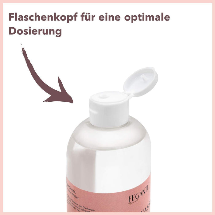 FEGANTÉ Natürliches 100% Rosenwasser | Vegane Naturkosmetik 400 ml | Aus den Blütenblättern der Damaszener-Rosen - echtes Gesichtswasser | Zum Backen und für Lebensmittel geeignet