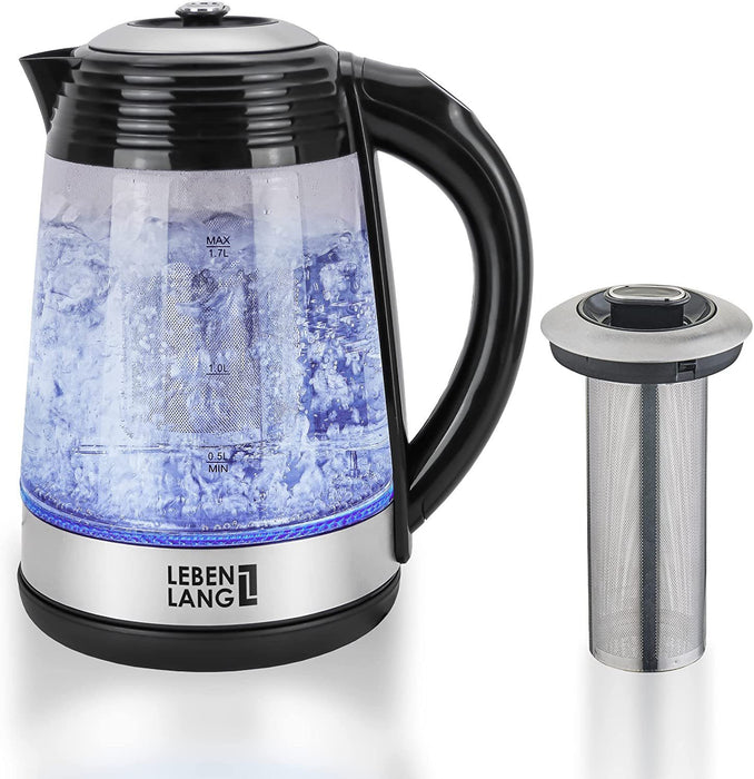 Wasserkocher mit Temperatureinstellung und Teesieb - 2200W & 1,7L, Glas BPA frei