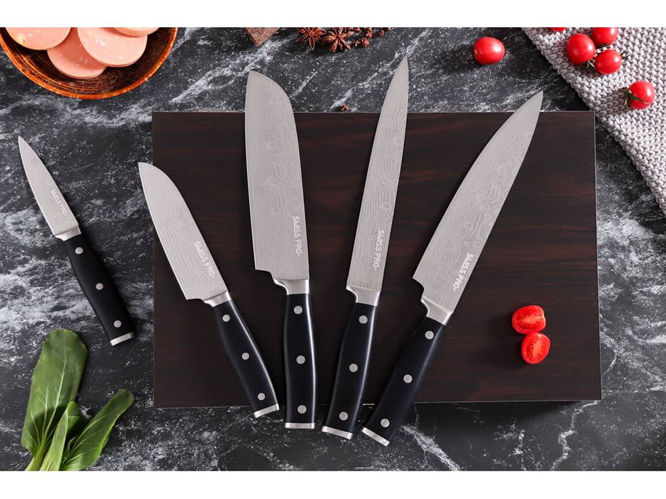 Swiss Pro 5-teiliges aus echtem japanisches Damast-Messerset kohlenstoffreicher scharfe Kochmesser
