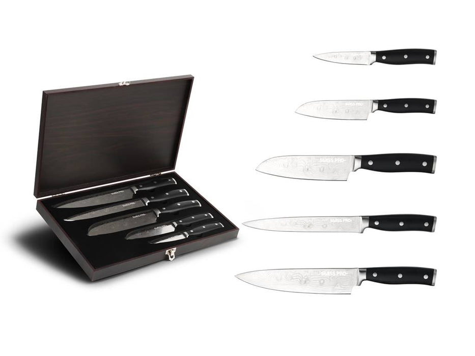 Swiss Pro 5-teiliges aus echtem japanisches Damast-Messerset kohlenstoffreicher scharfe Kochmesser