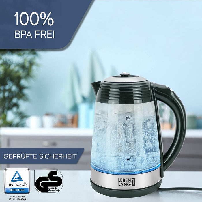 Wasserkocher mit Temperatureinstellung und Teesieb - 2200W & 1,7L, Glas BPA frei
