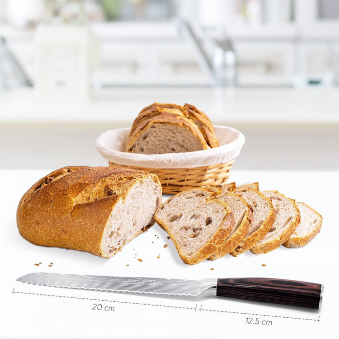 Brotmesser Wellenschliff in silber mit hölzernem Griff als Bread Knife