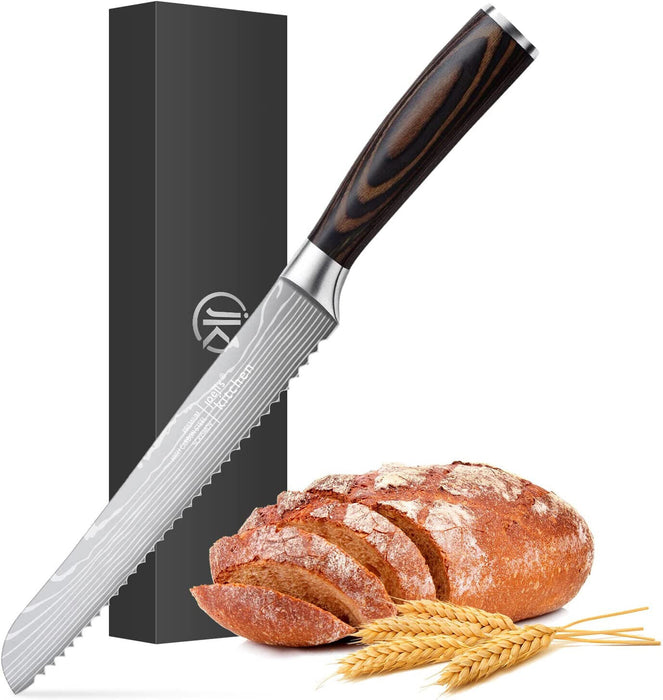 Brotmesser Wellenschliff in silber mit hölzernem Griff als Bread Knife